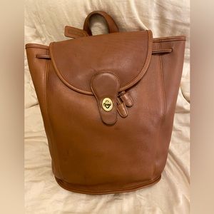 Vintage Coach 9943 British Tan Leather Drawstring Large Backpack